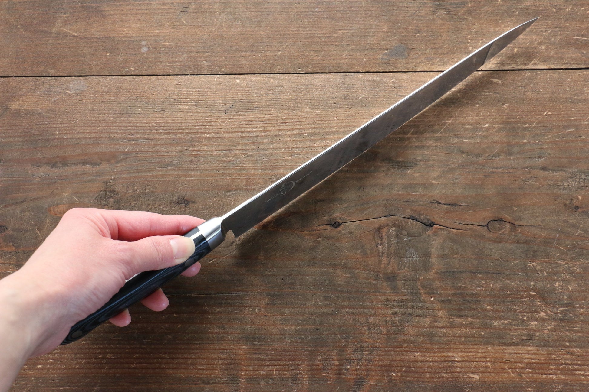 堺 孝行 グランドシェフ グランドシェフ スウェーデン鋼 筋引包丁 240mm 黒マイカルタ柄 - 清助刃物