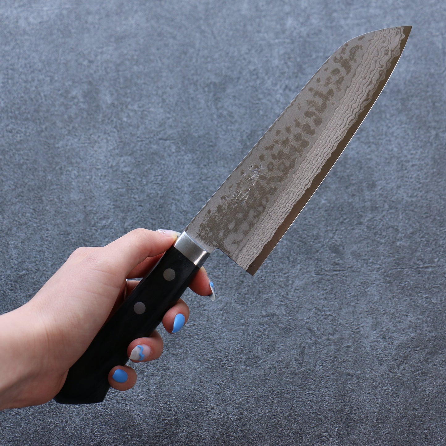 清助 V金10号 ダマスカス 三徳包丁 165mm 黒合板柄 - 清助刃物