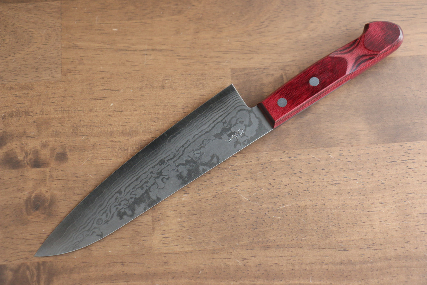 山本 直 V金10号 ダマスカス 牛刀包丁 180mm 赤合板柄 - 清助刃物