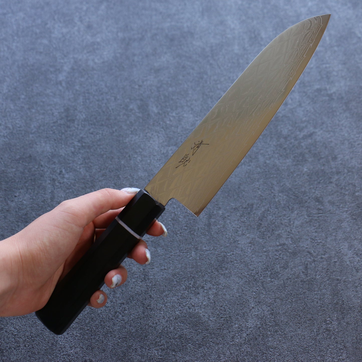 清助 AUS10 ミラークロス 三徳包丁 180mm 黒合板柄 - 清助刃物