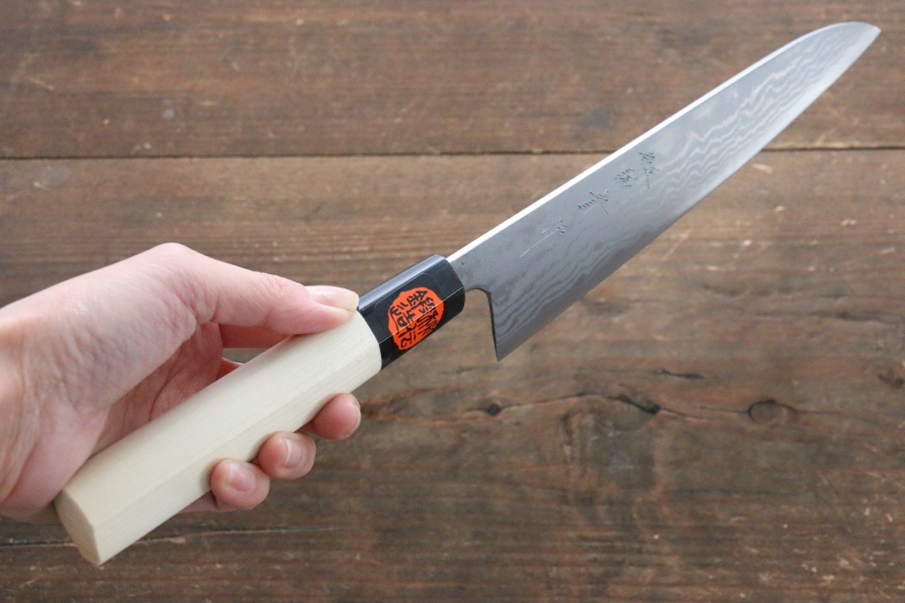 田中 誠貴 青ニ鋼 17層ダマスカスダマスカス 牛刀包丁 180mm 朴柄 - 清助刃物