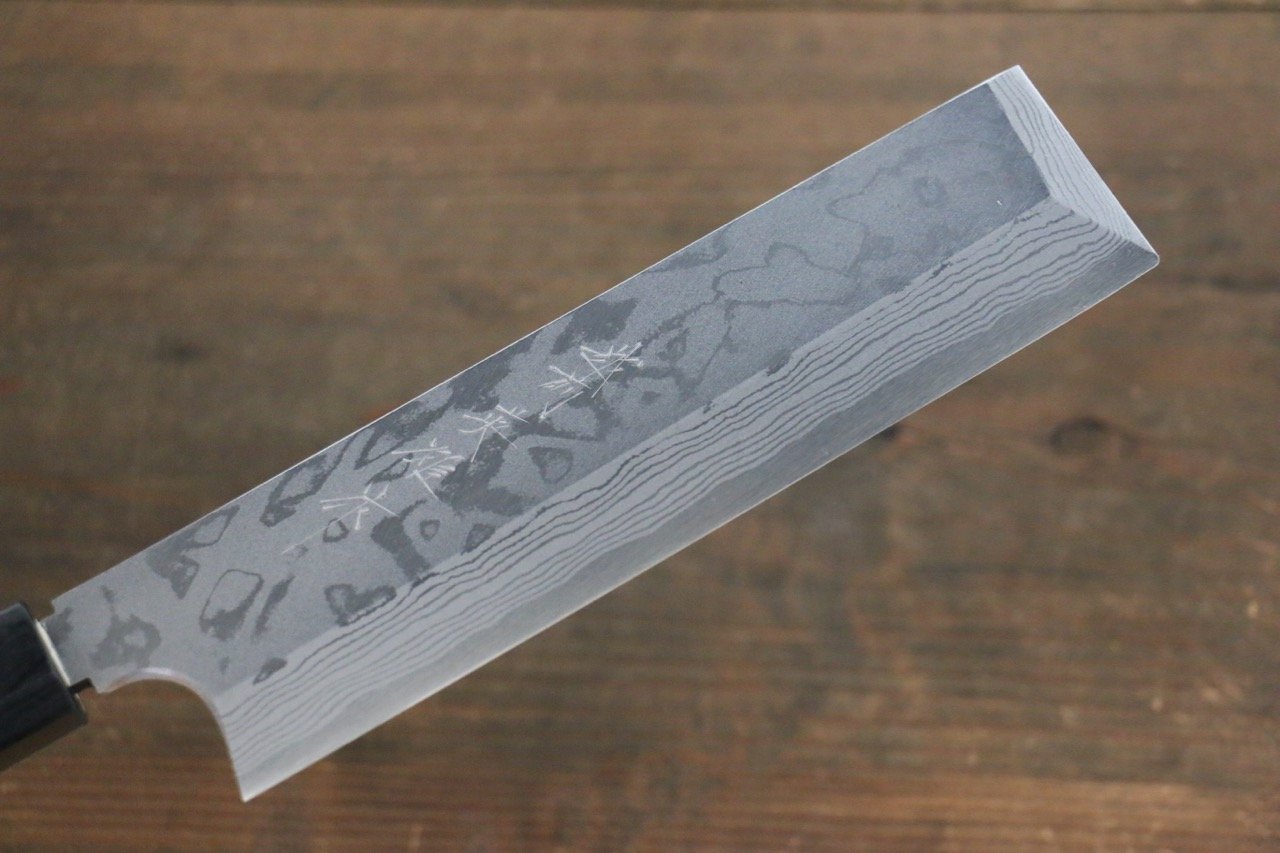 北岡 英雄 白ニ鋼 ダマスカス 角型薄刃包丁  180mm 紫檀柄 - 清助刃物