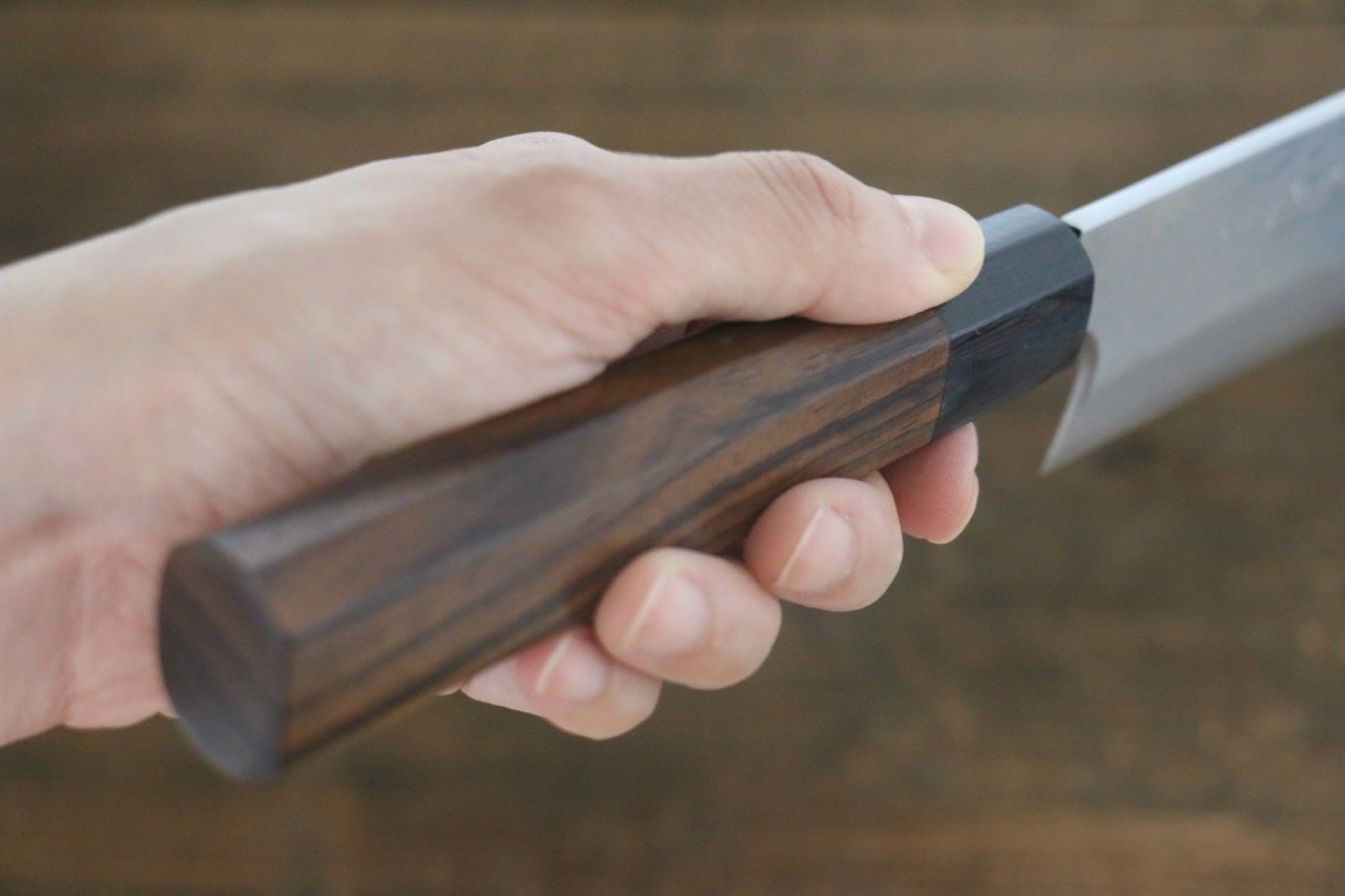 北岡 英雄 白ニ鋼 ダマスカス 角型薄刃包丁  180mm 紫檀柄 - 清助刃物