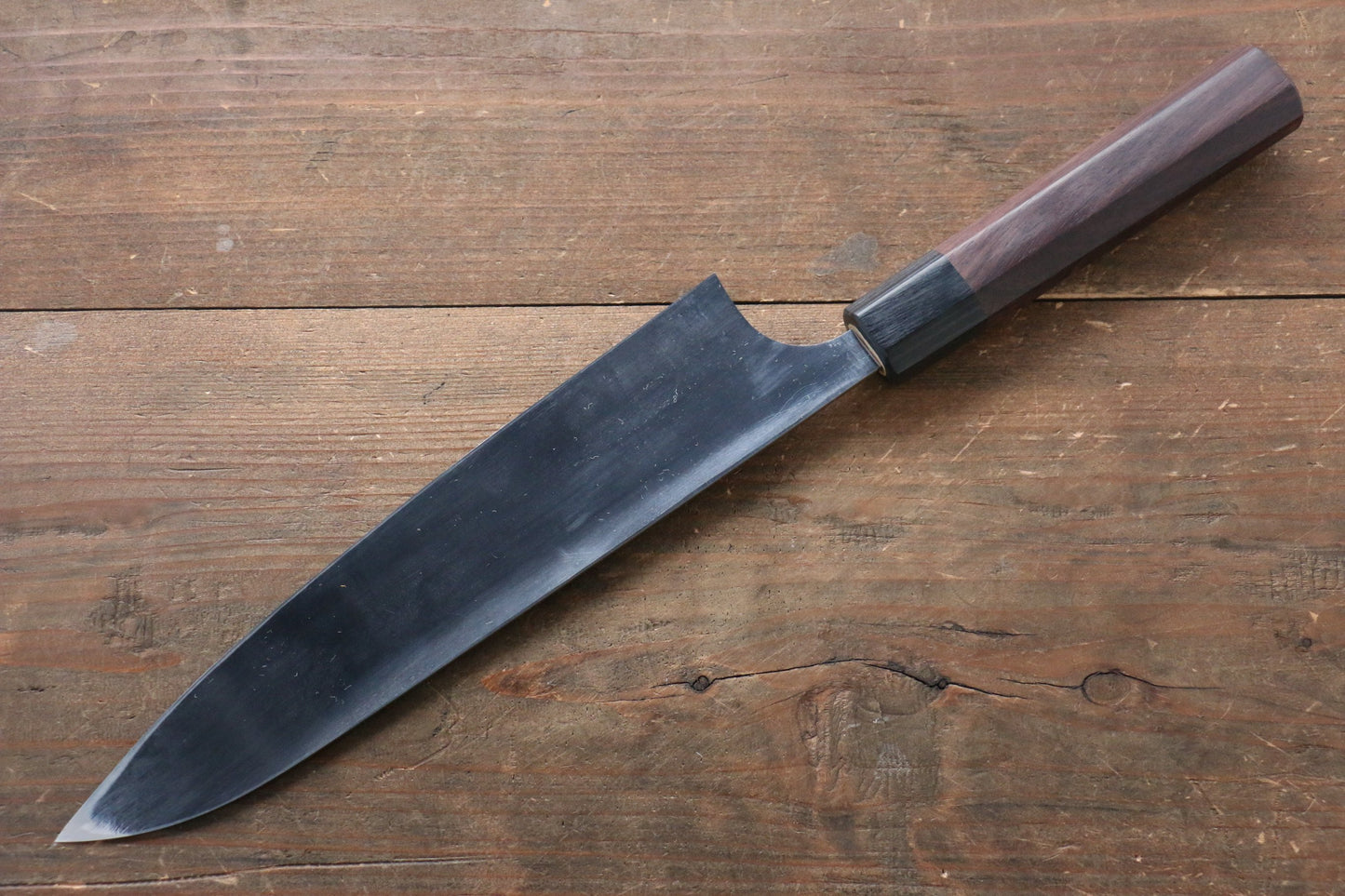 清助 【左利き用】 青ニ鋼 鎚目 黒打 牛刀包丁 210mm 紫檀柄 - 清助刃物