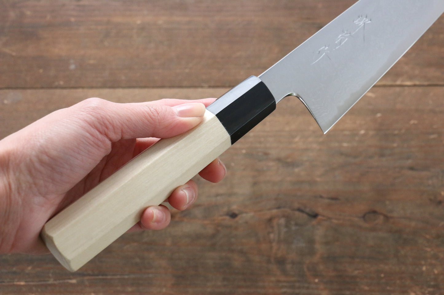 堺 菊守 青一鋼 ダマスカス 牛刀包丁 210mm 朴柄 - 清助刃物