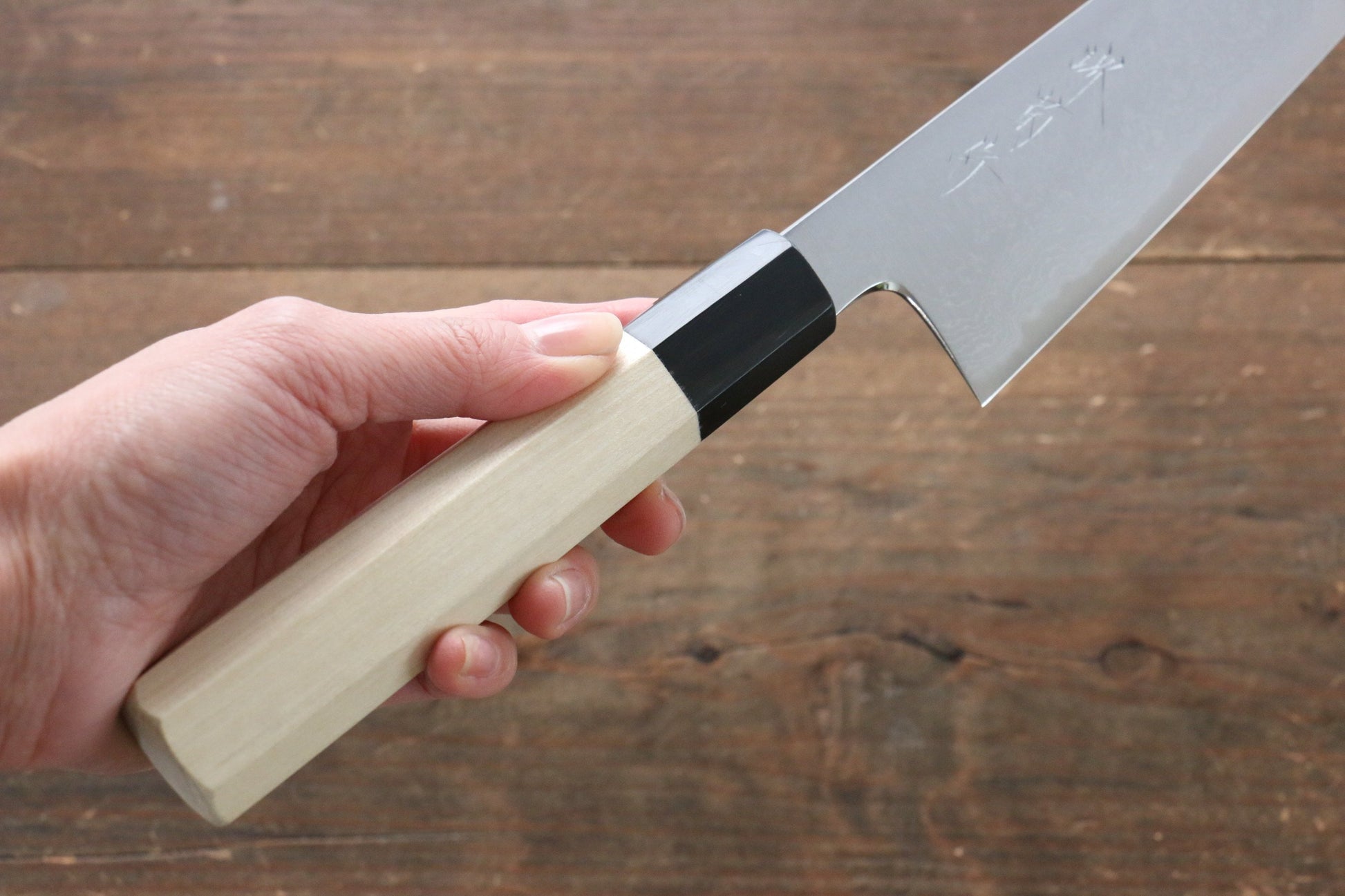 堺 菊守 青一鋼 ダマスカス 牛刀包丁 210mm 朴柄 - 清助刃物