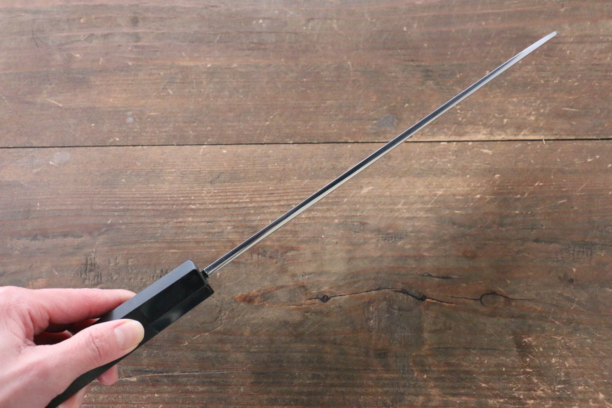 堺 孝行 本焼 青ニ鋼 鏡面仕上げ 鎌形薄刃包丁 240mm 黒檀柄 鞘付き - 清助刃物