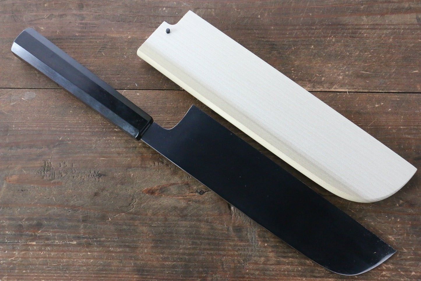 堺 孝行 本焼 青ニ鋼 鏡面仕上げ 鎌形薄刃包丁 240mm 黒檀柄 鞘付き - 清助刃物