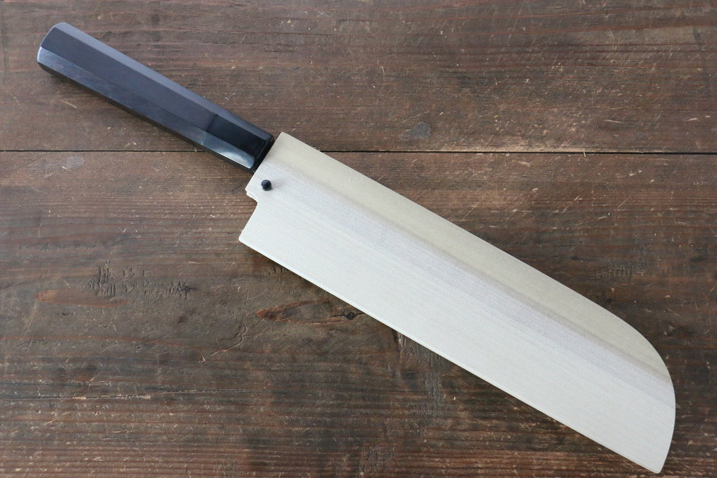 堺 孝行 本焼 青ニ鋼 鏡面仕上げ 鎌形薄刃包丁 240mm 黒檀柄 鞘付き - 清助刃物