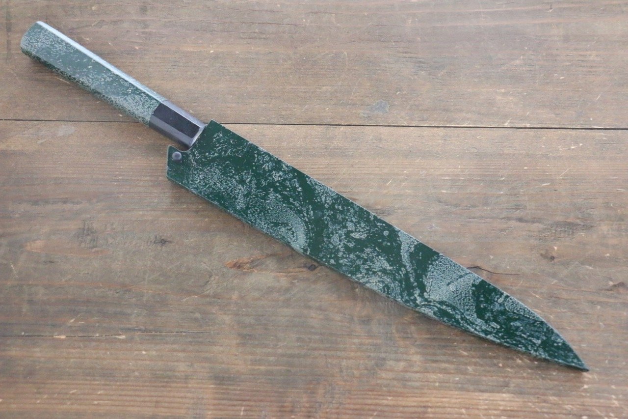 堺 孝行 AUS-10 45層 ダマスカス 鎚目 筋引包丁 240mm 緑漆塗り柄 鞘付き - 清助刃物