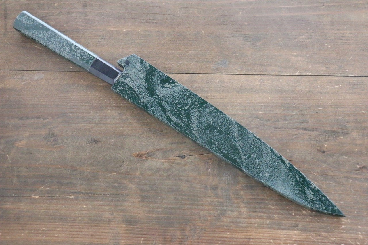 堺 孝行 AUS-10 45層 ダマスカス 鎚目 筋引包丁 240mm 緑漆塗り柄 鞘付き - 清助刃物