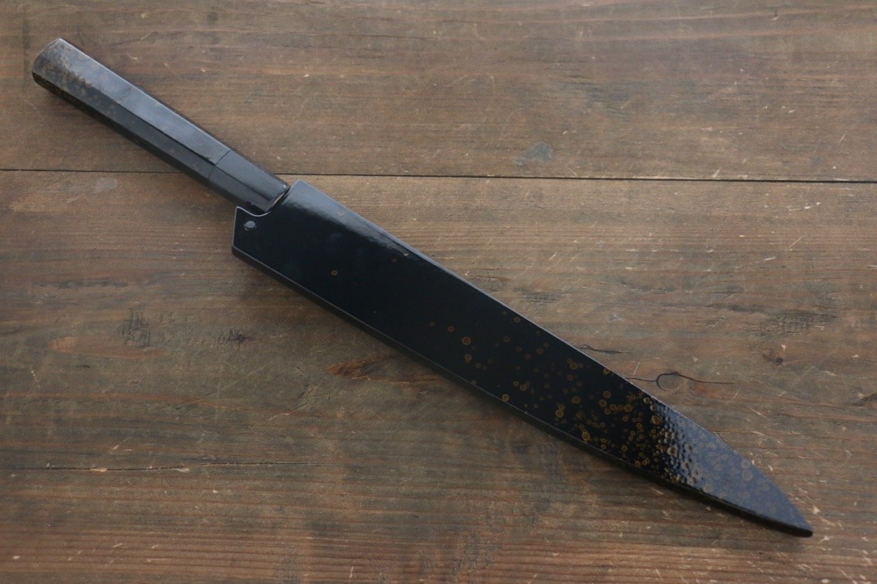 堺 孝行 AUS-10 45層 ダマスカス 鎚目 筋引包丁 240mm 金漆塗り柄 鞘付き - 清助刃物