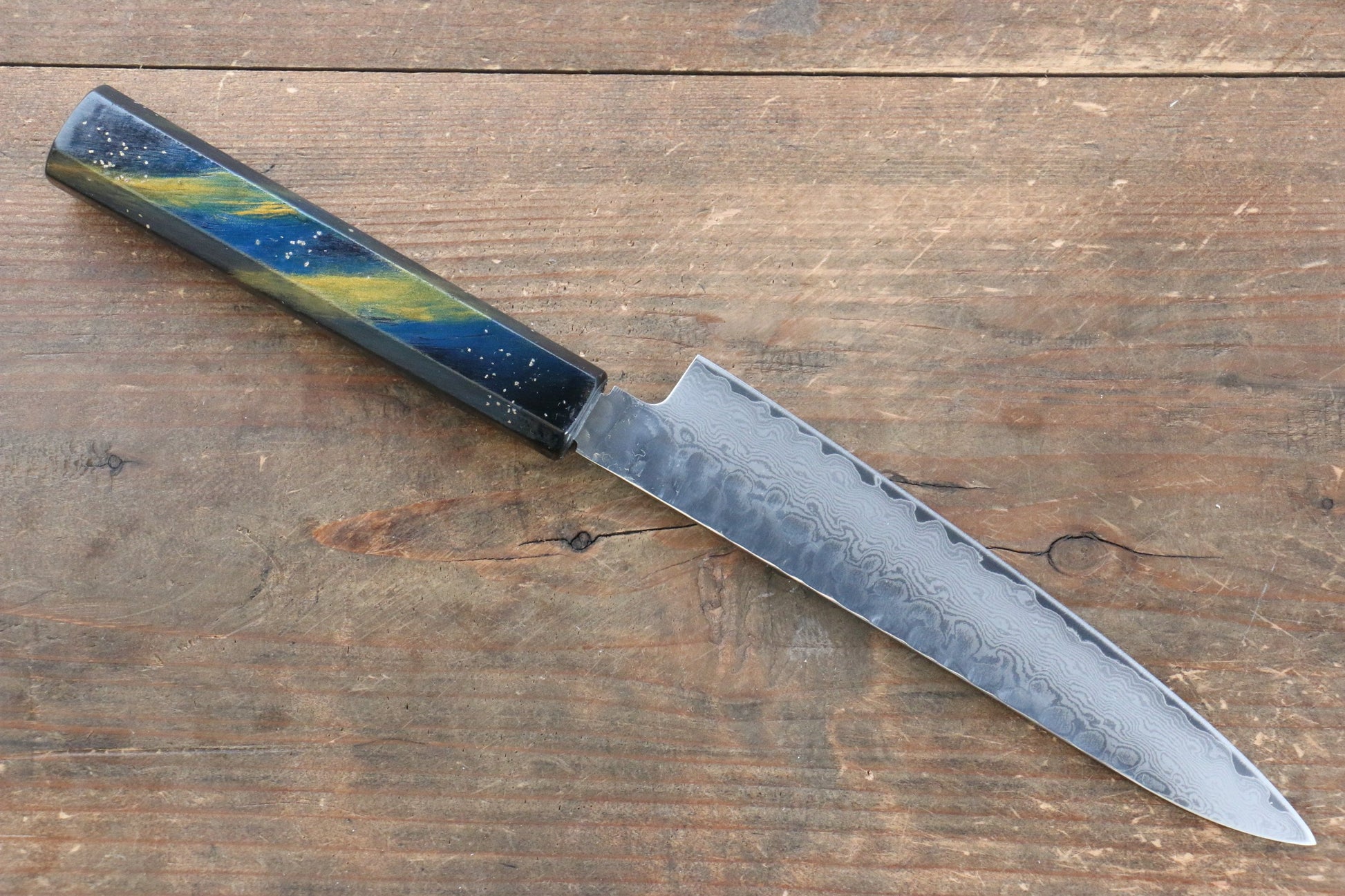 堺 孝行 V金10号 33層ダマスカス ペティーナイフ  150mm 樫の木漆塗り(彩石)柄 - 清助刃物