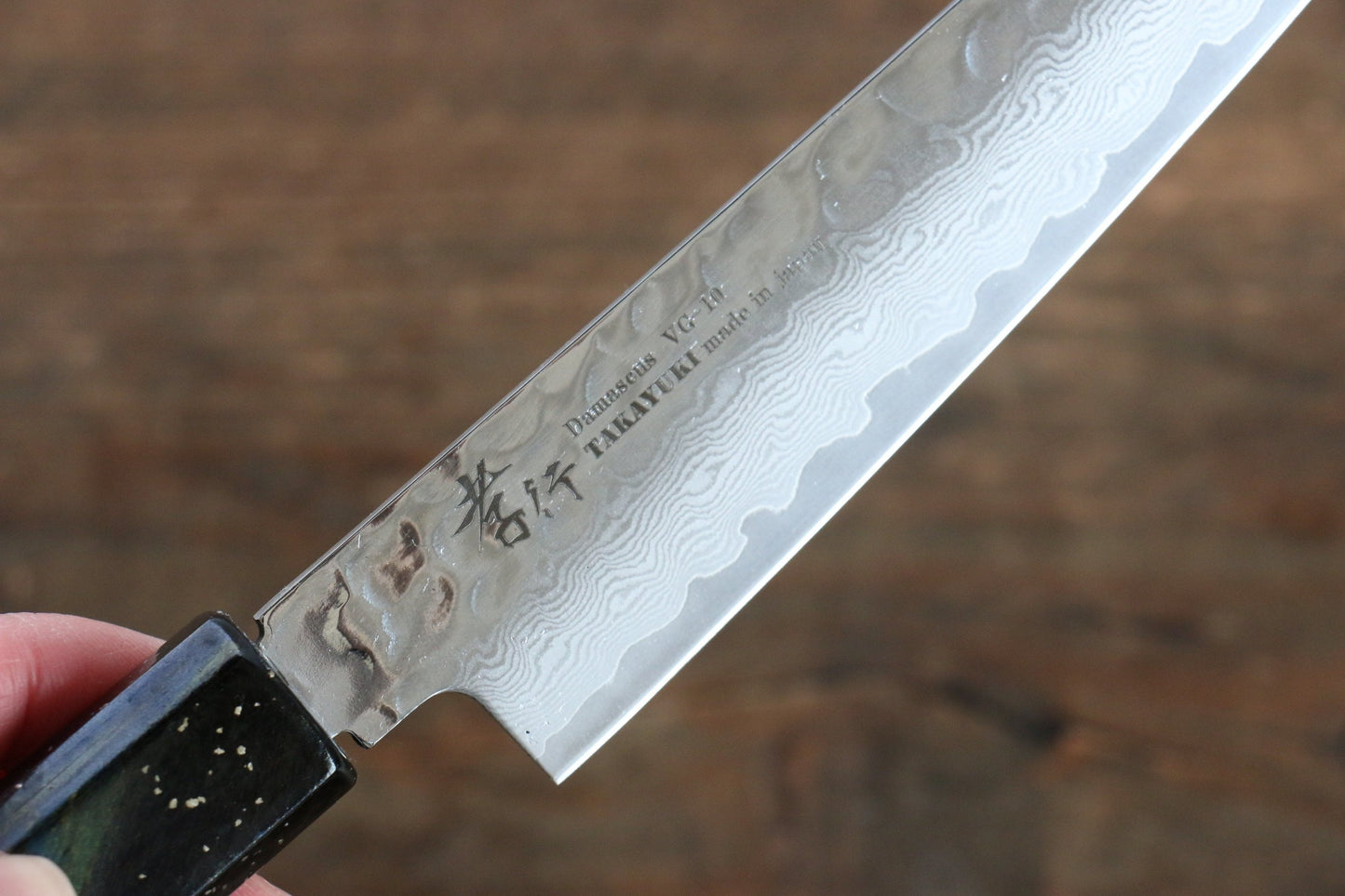 堺 孝行 V金10号 33層ダマスカス ペティーナイフ  150mm 樫の木漆塗り(彩石)柄 - 清助刃物
