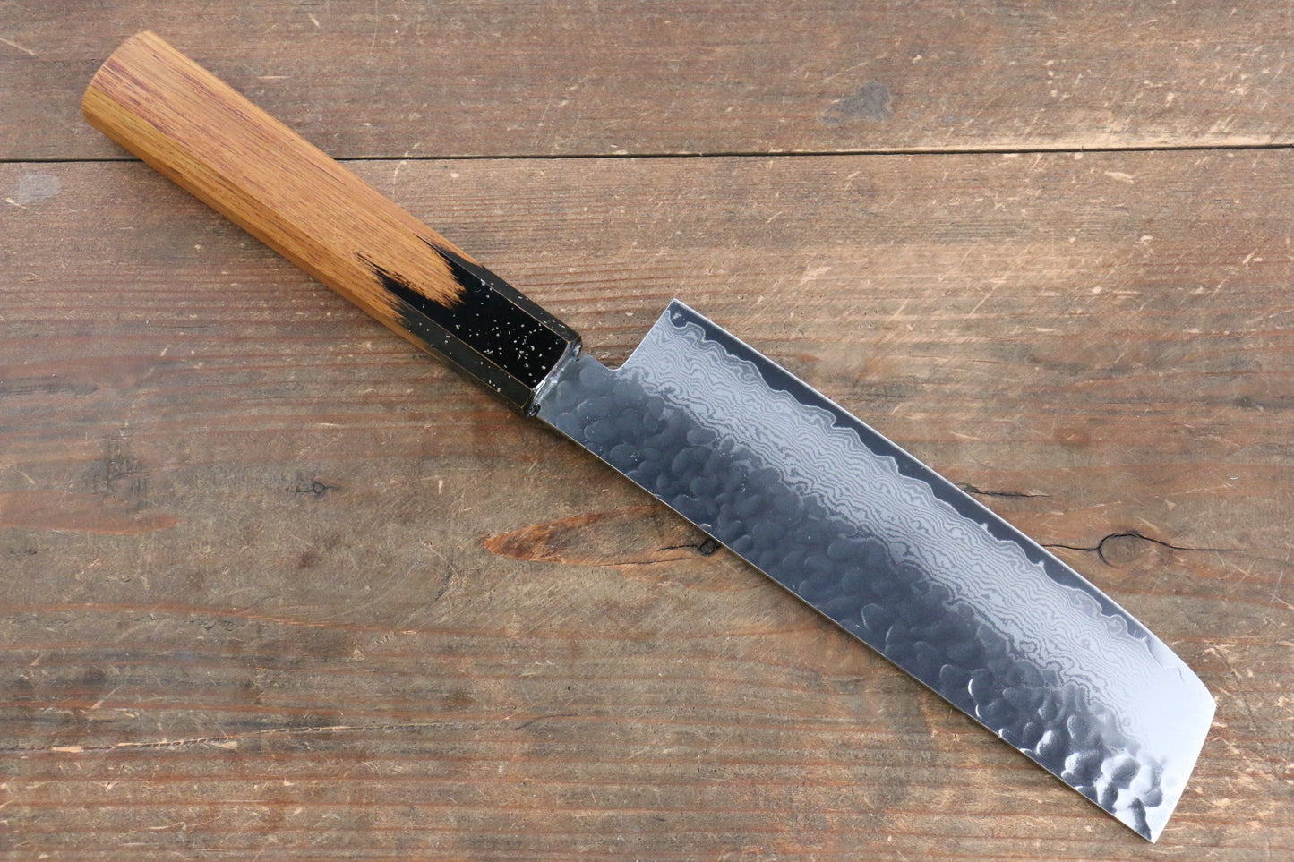 堺 孝行 V金10号 33層ダマスカス 菜切包丁 160mm 樫の木漆塗り(黒伸)柄 - 清助刃物