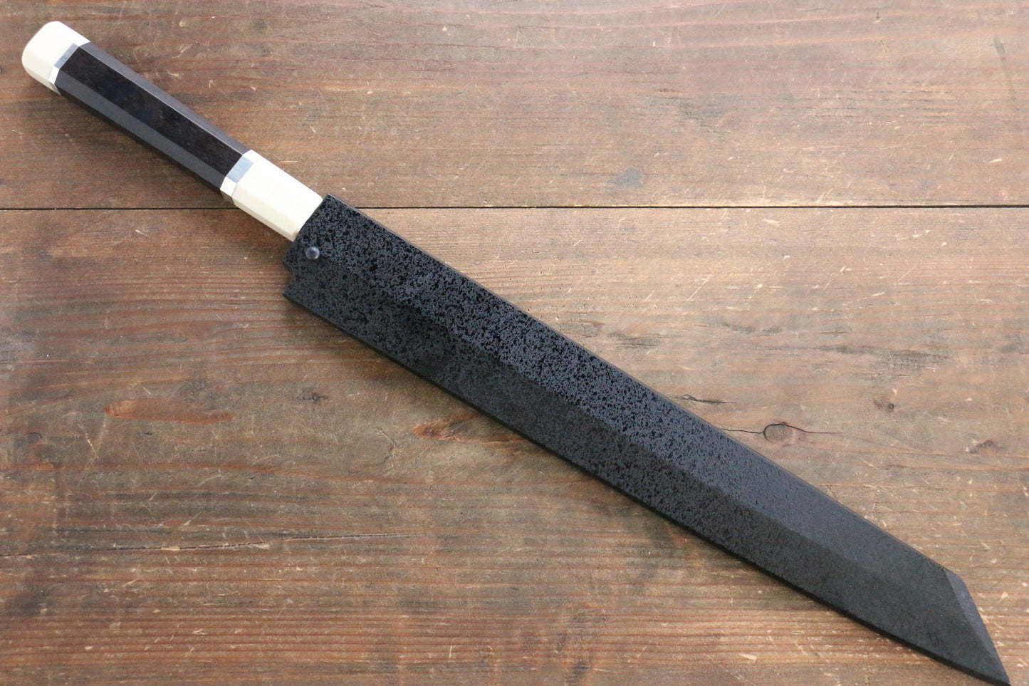 堺 孝行 銀三鋼 ダマスカス 切付柳刃包丁 300mm リング付き黒檀柄 鞘付き - 清助刃物
