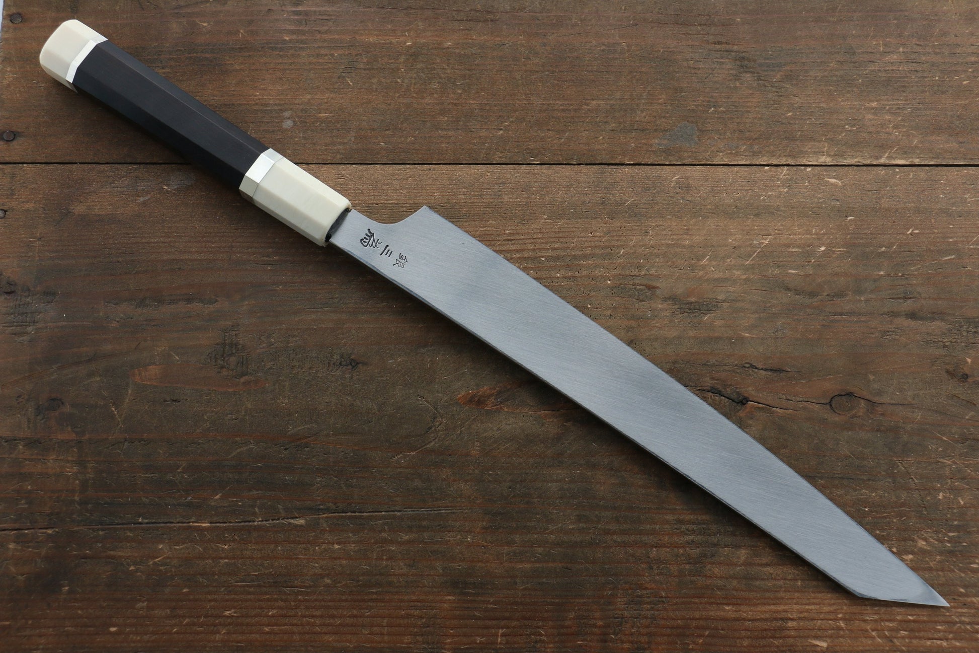 堺 孝行 銀三鋼 ダマスカス 切付柳刃包丁  270mm リング付き黒檀柄 鞘付き - 清助刃物