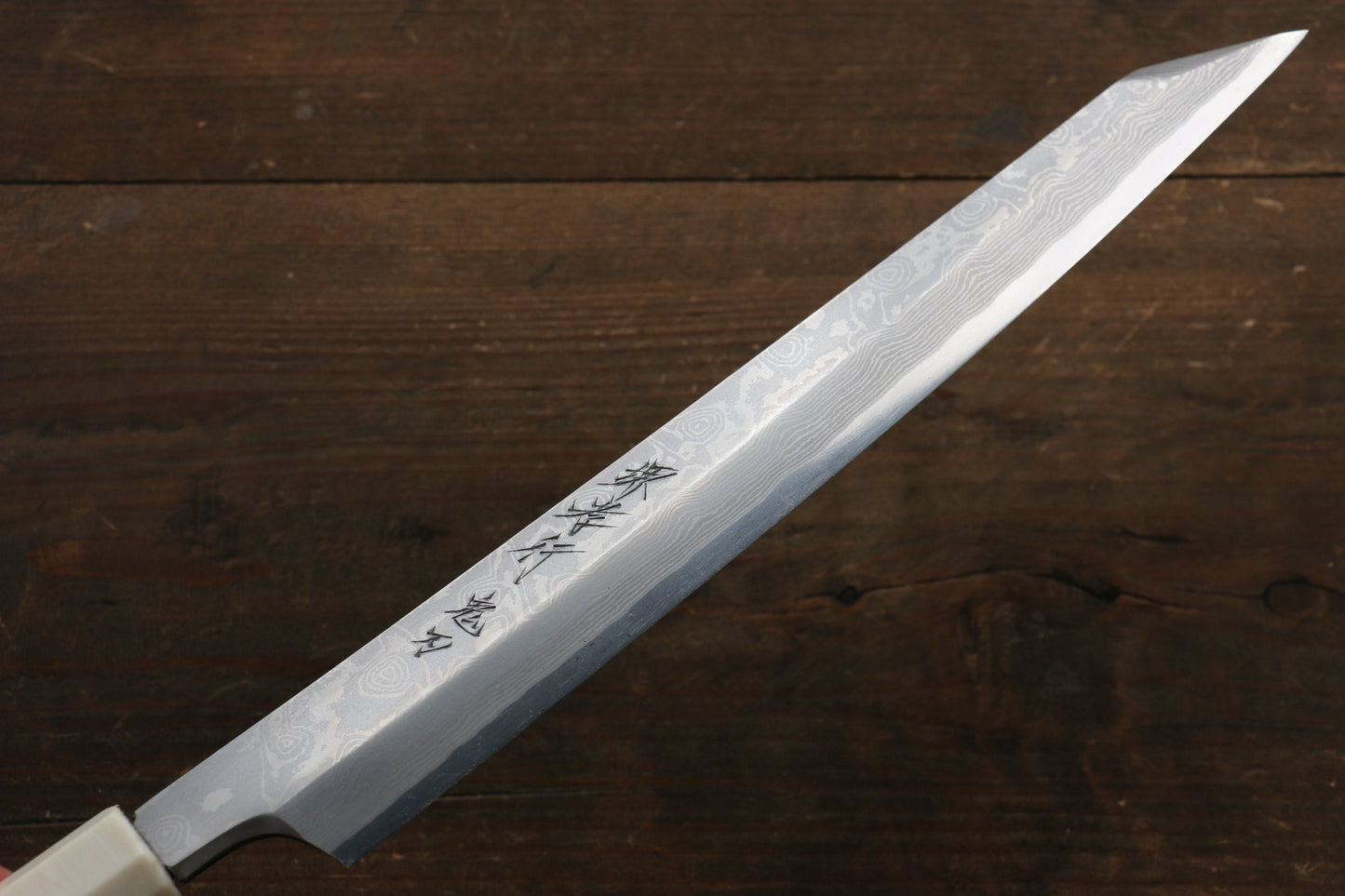 堺 孝行 銀三鋼 ダマスカス 切付柳刃包丁 270mm リング付き黒檀柄 鞘付き - 清助刃物