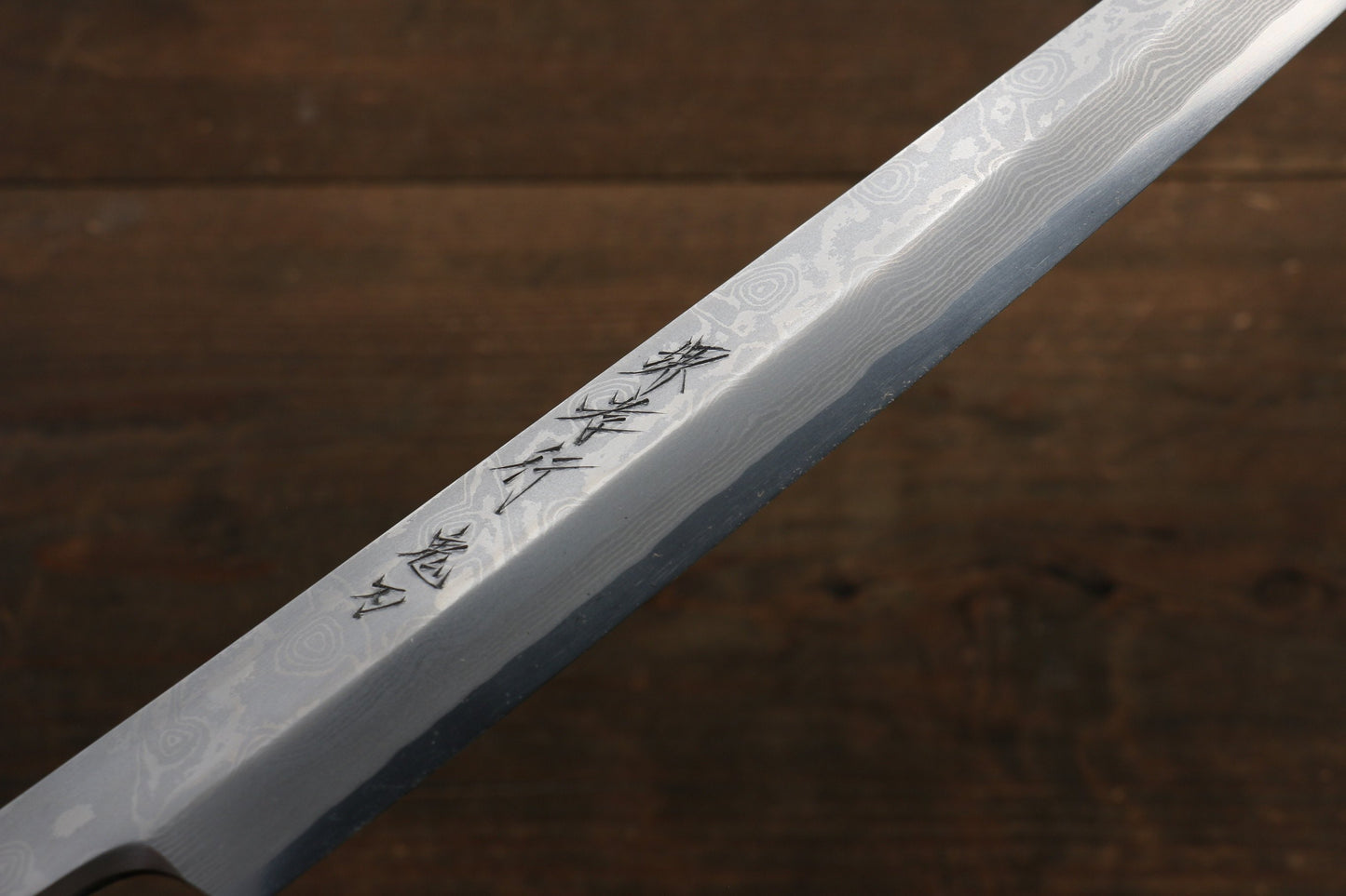 堺 孝行 銀三鋼 ダマスカス 切付柳刃包丁 270mm リング付き黒檀柄 鞘付き - 清助刃物