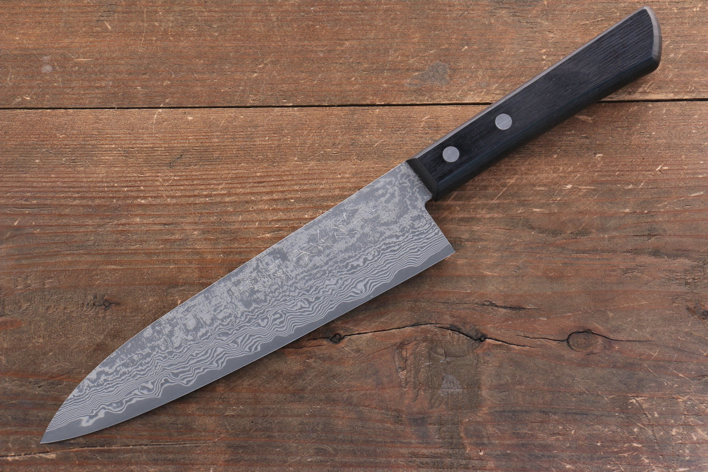 山本 直 V金10号 黒ダマスカス 牛刀包丁 180mm 黒合板柄 - 清助刃物