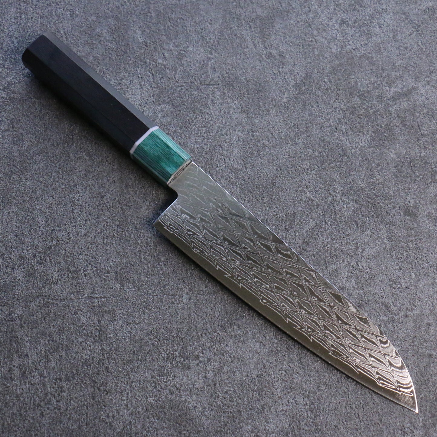 清助 AUS10 ミラークロス 三徳包丁 180mm 黒合板(口輪:緑合板)柄 - 清助刃物