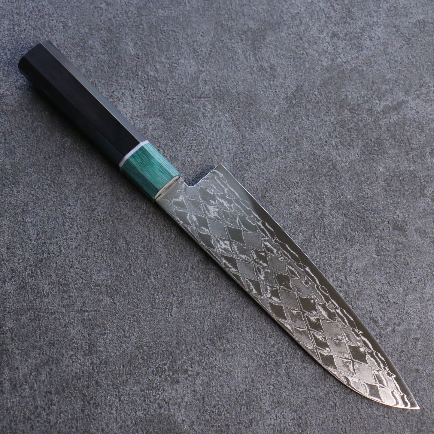 清助 AUS10 ミラークロス 三徳包丁 180mm 黒合板(口輪:緑合板)柄 - 清助刃物