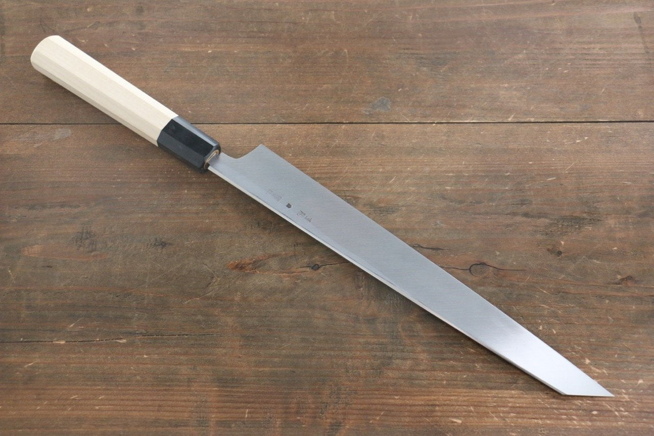 重陽 白鋼 鏡面仕上げ 切付柳刃包丁 270mm 朴柄 - 清助刃物