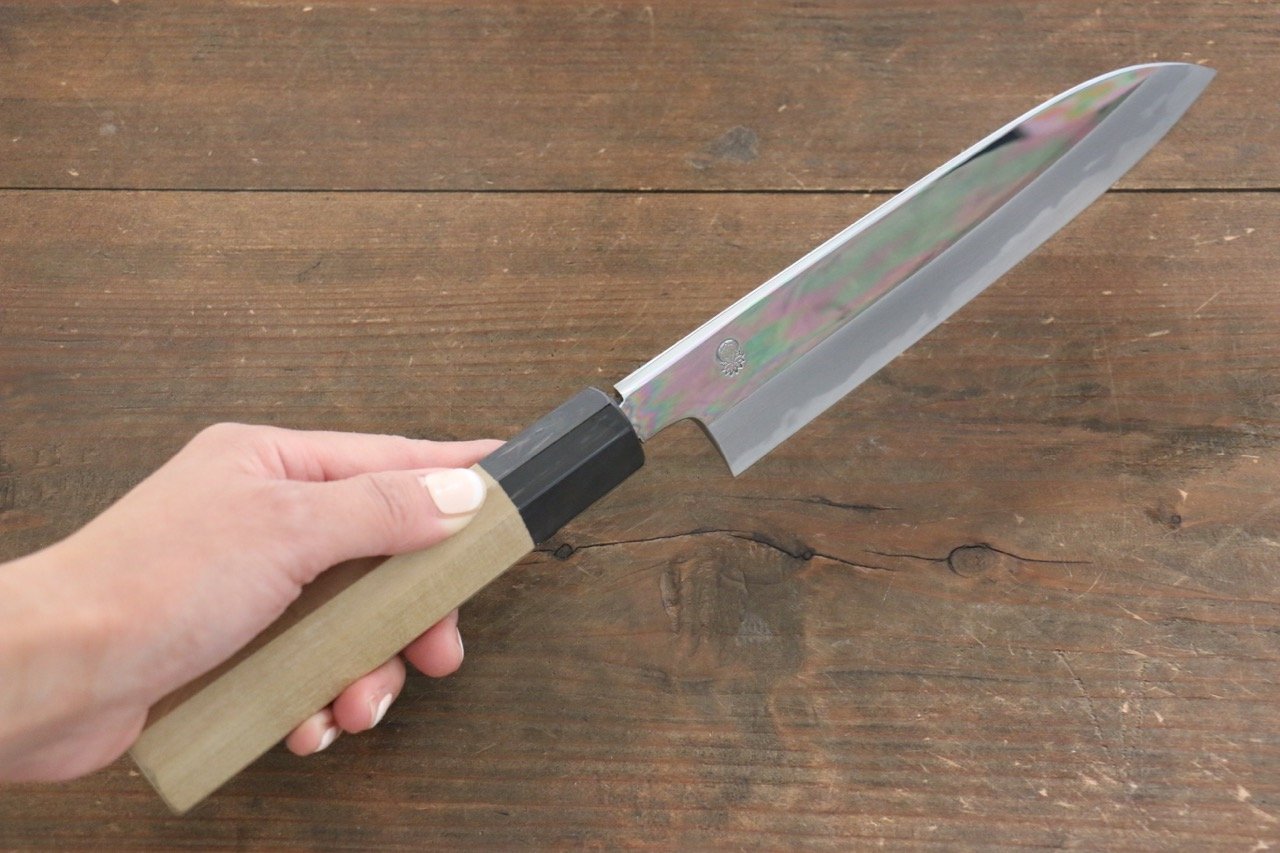 重陽 白鋼 鏡面仕上げ 三徳包丁 180mm 朴柄 - 清助刃物