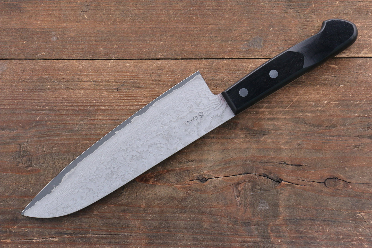 山本 直 V金10号 黒ダマスカス 三徳包丁 180mm 黒合板柄 - 清助刃物
