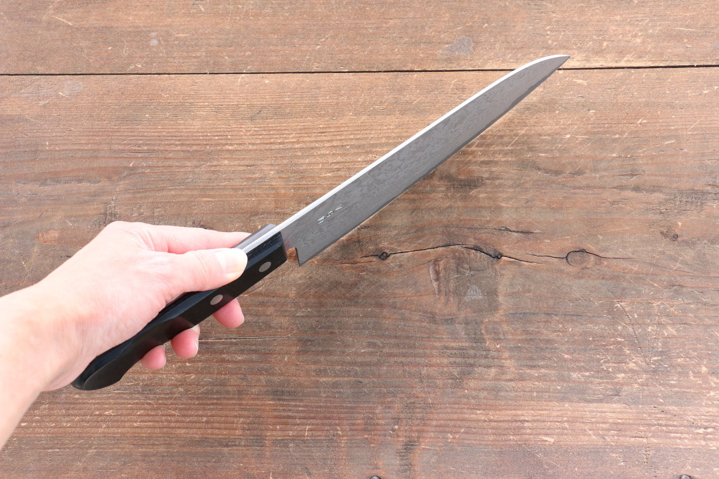 山本 直 V金10号 黒ダマスカス 三徳包丁 180mm 黒合板柄 - 清助刃物