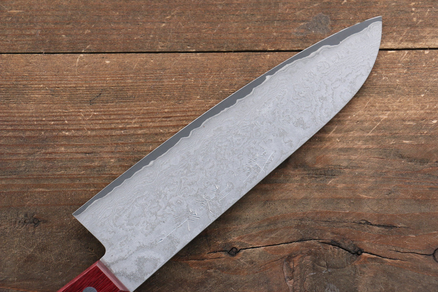 山本 直 V金10号 黒ダマスカス 三徳包丁 180mm 赤合板柄 - 清助刃物