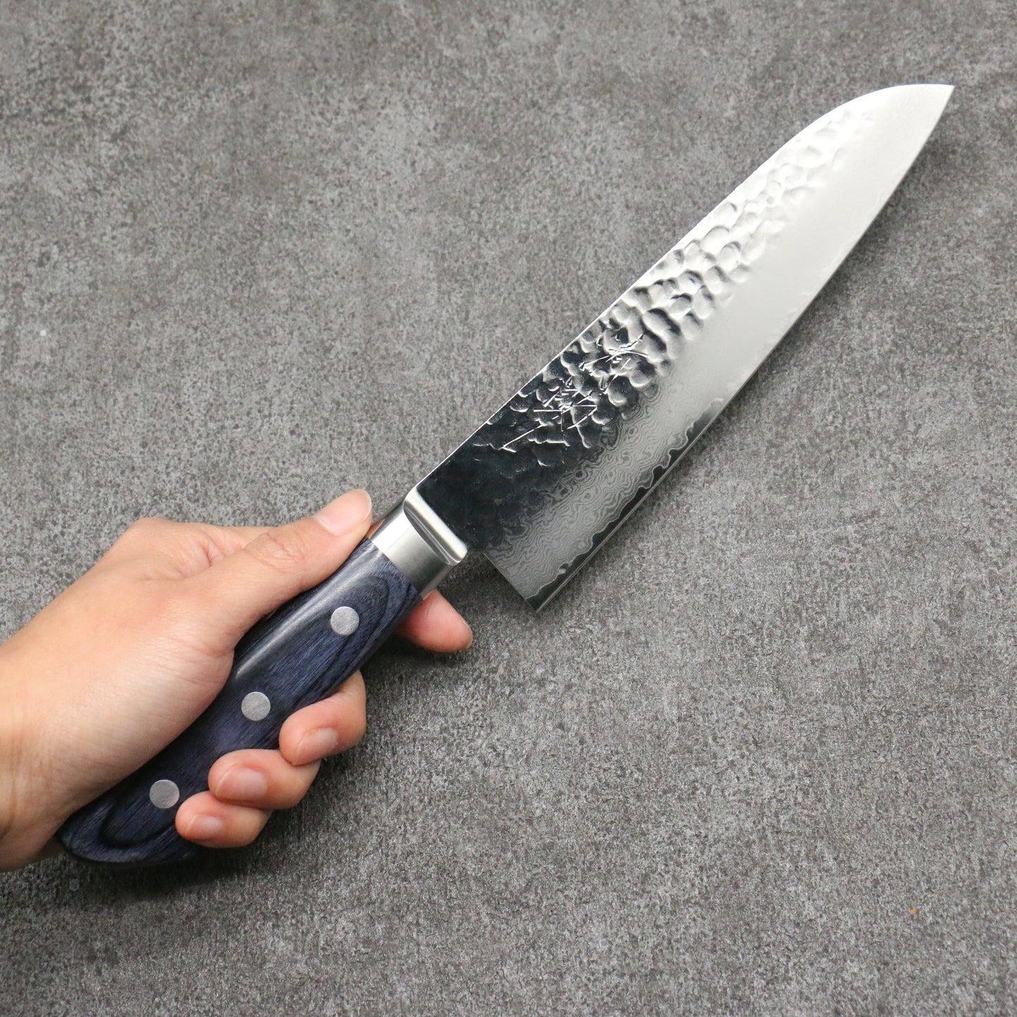 清助 青雲 VG10 33層 ダマスカス 三徳包丁 180mm 合板 (紺色)柄 - 清助刃物
