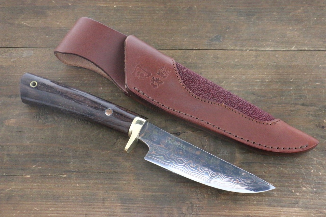 Tsukasa Hinoura Blue Steel No.2 Colored Damascus Hunter Knife Japanese Chef Knife 135mm - 清助刃物