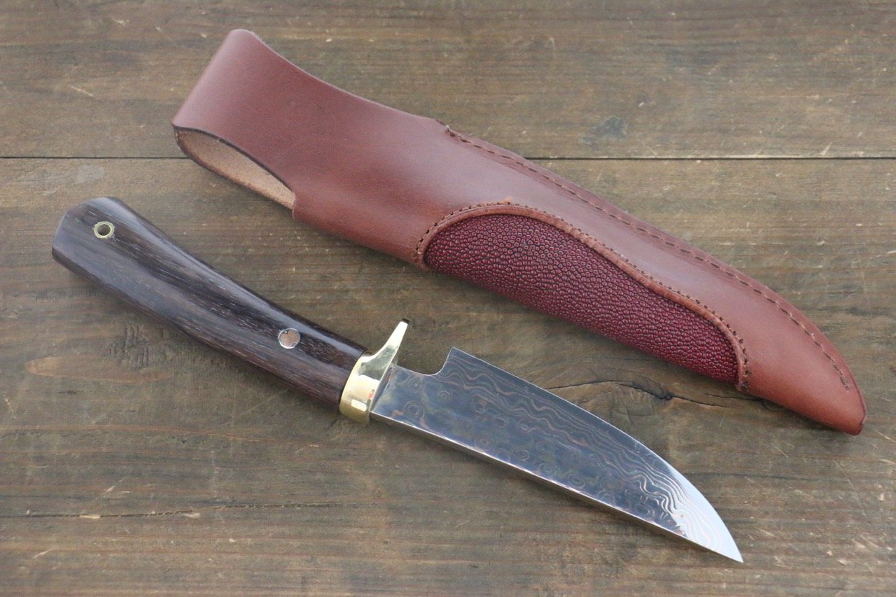 Tsukasa Hinoura Blue Steel No.2 Colored Damascus Hunter Knife Japanese Chef Knife 135mm - 清助刃物