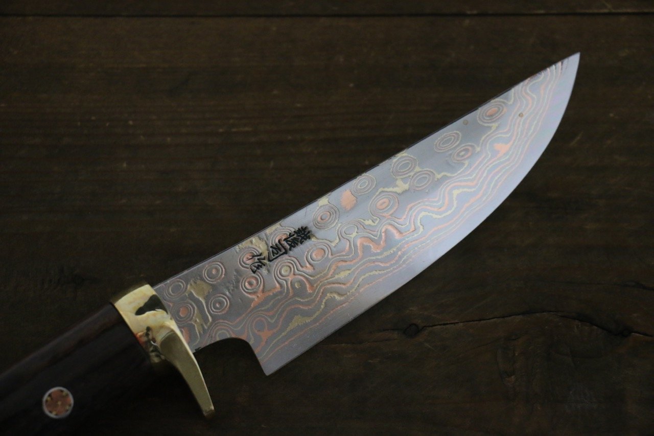 Tsukasa Hinoura Blue Steel No.2 Colored Damascus Hunter Knife Japanese Chef Knife 135mm - 清助刃物