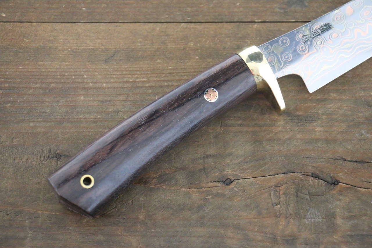 Tsukasa Hinoura Blue Steel No.2 Colored Damascus Hunter Knife Japanese Chef Knife 135mm - 清助刃物