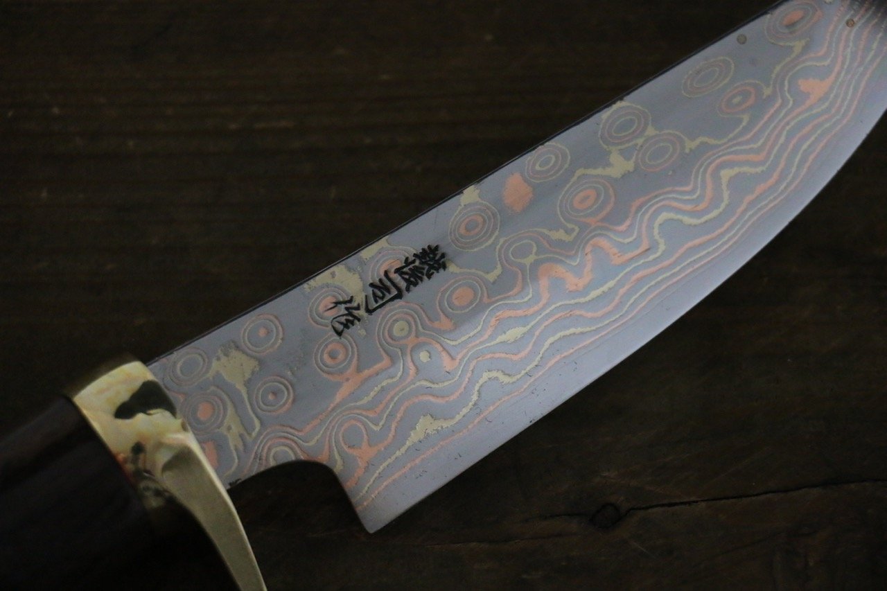 Tsukasa Hinoura Blue Steel No.2 Colored Damascus Hunter Knife Japanese Chef Knife 135mm - 清助刃物