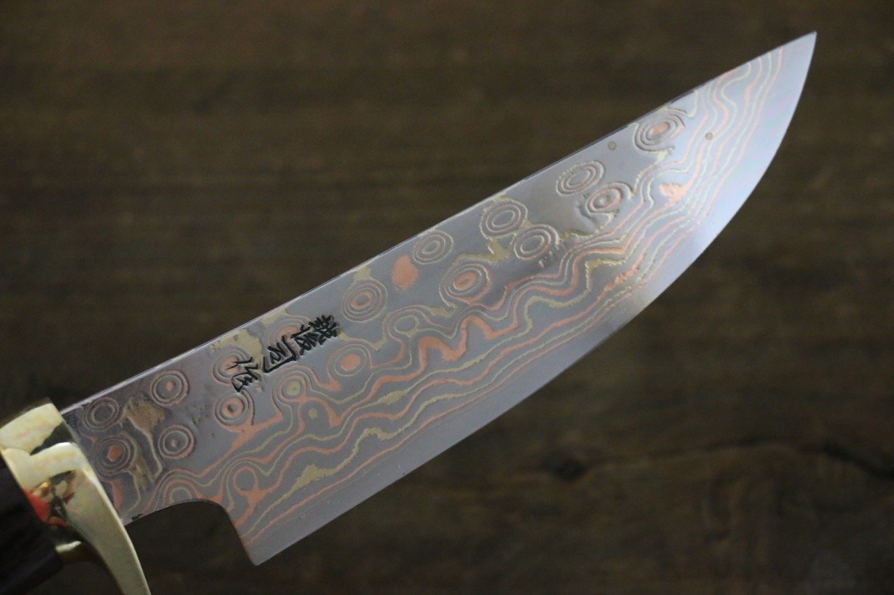Tsukasa Hinoura Blue Steel No.2 Colored Damascus Hunter Knife Japanese Chef Knife 135mm - 清助刃物