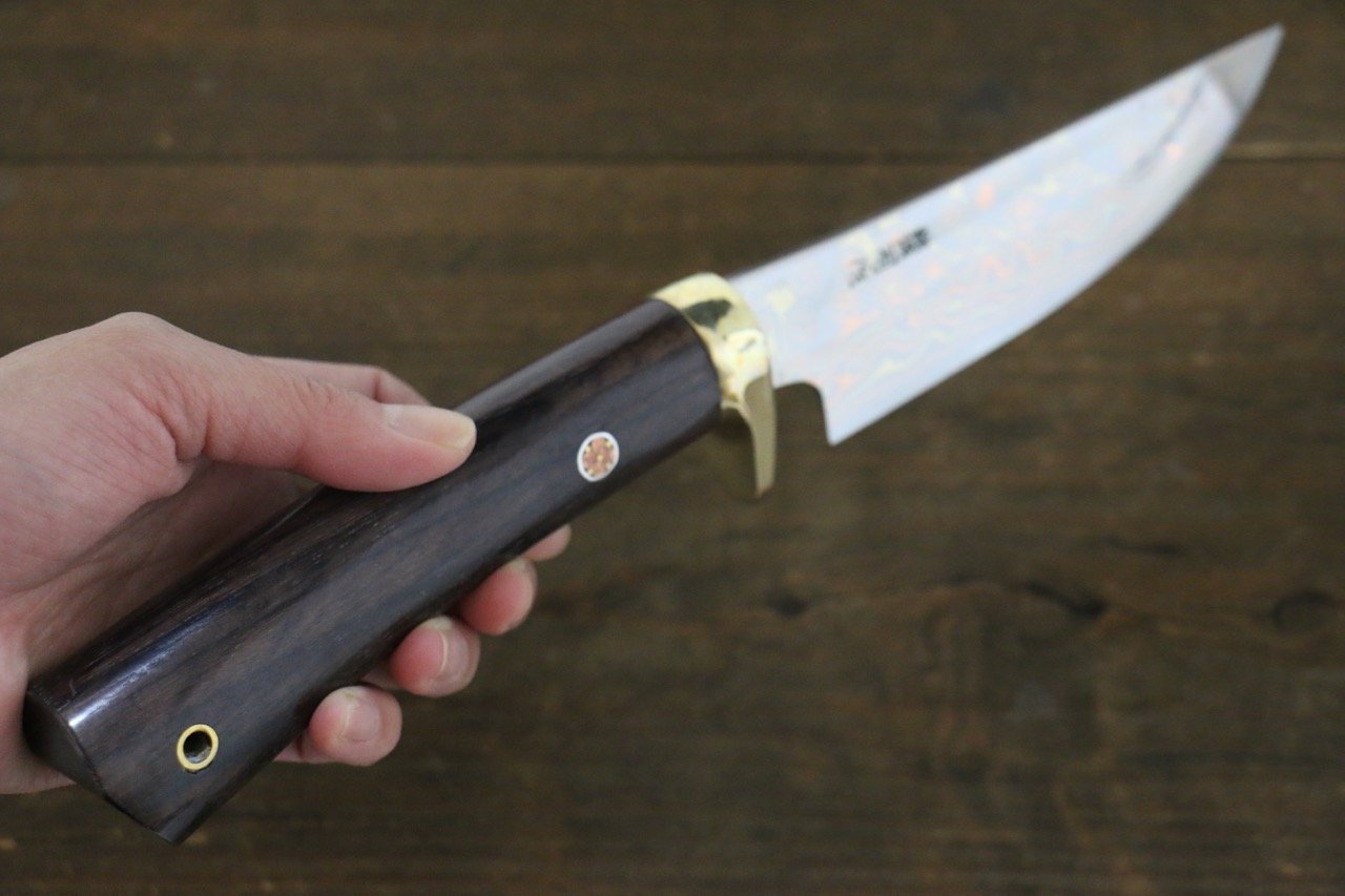 Tsukasa Hinoura Blue Steel No.2 Colored Damascus Hunter Knife Japanese Chef Knife 135mm - 清助刃物