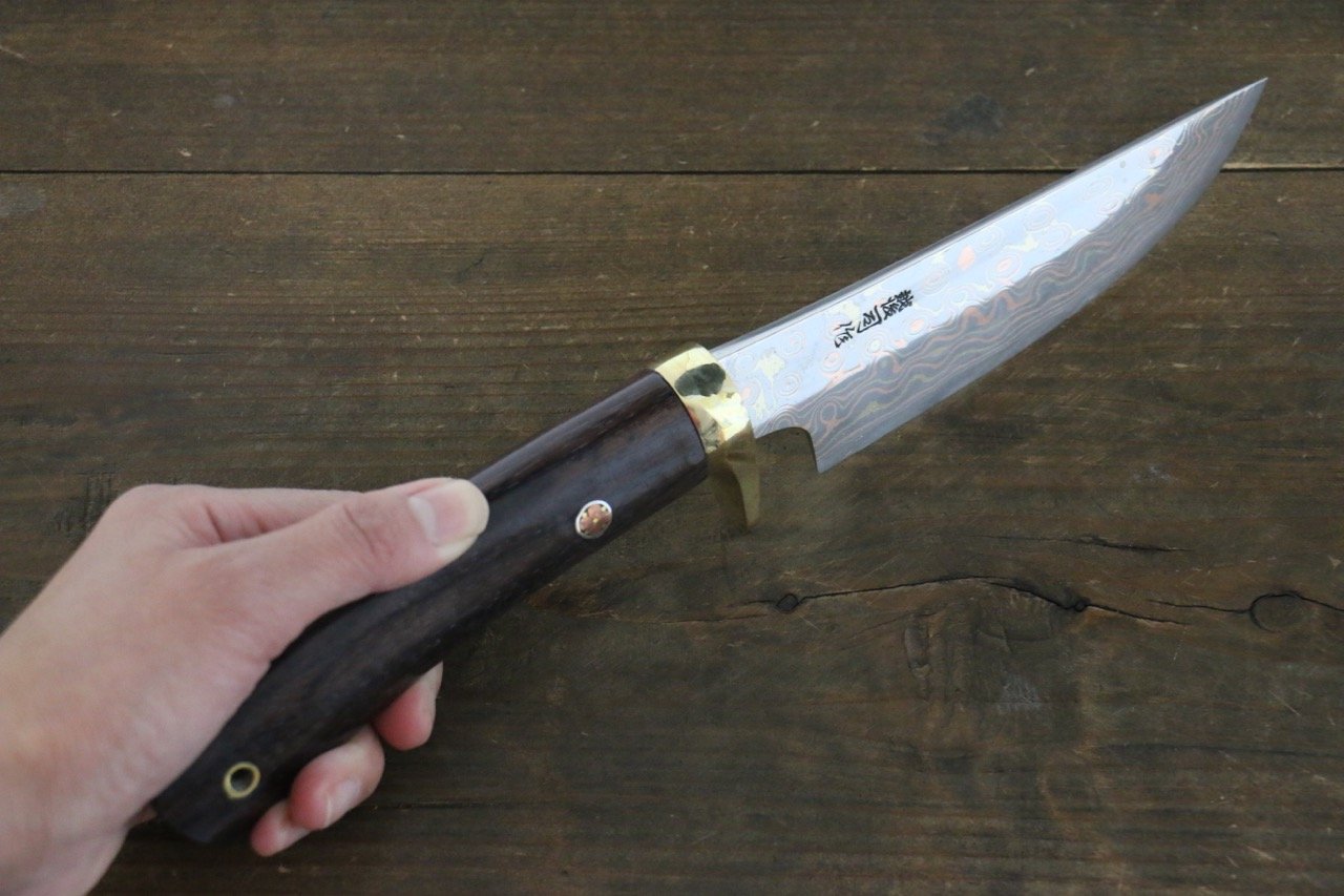 Tsukasa Hinoura Blue Steel No.2 Colored Damascus Hunter Knife Japanese Chef Knife 135mm - 清助刃物