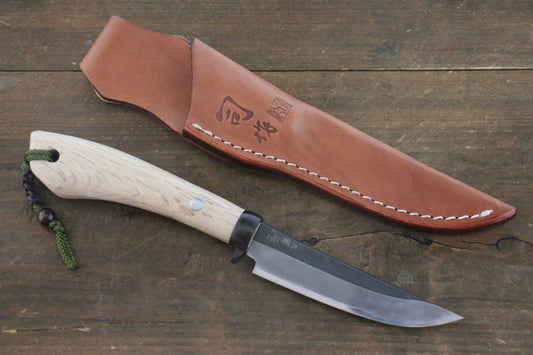 Tsukasa Hinoura Blue Steel Kurouchi Hunter Knife 105mm with Oak Handle - 清助刃物