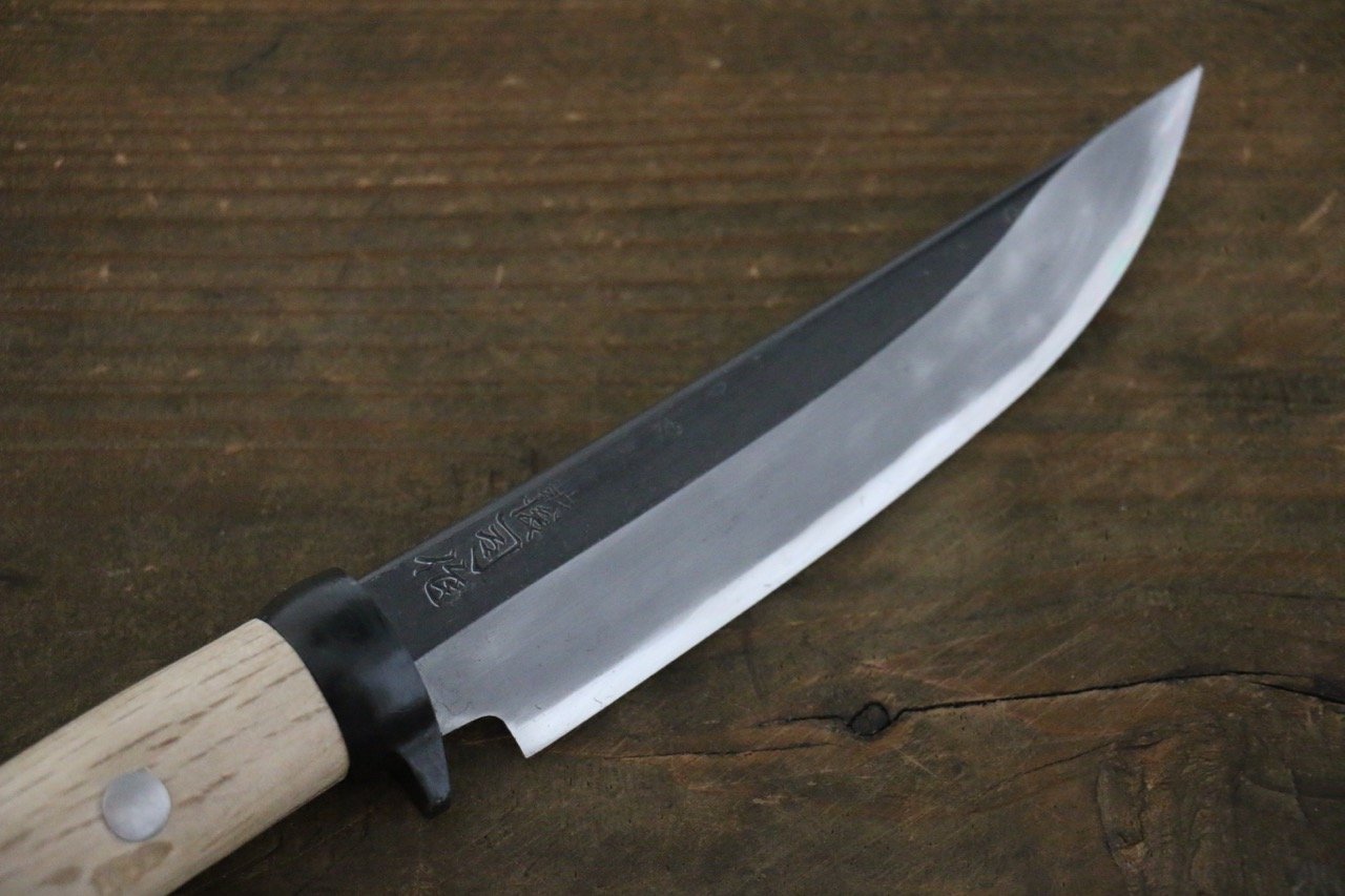 Tsukasa Hinoura Blue Steel Kurouchi Hunter Knife 105mm with Oak Handle - 清助刃物