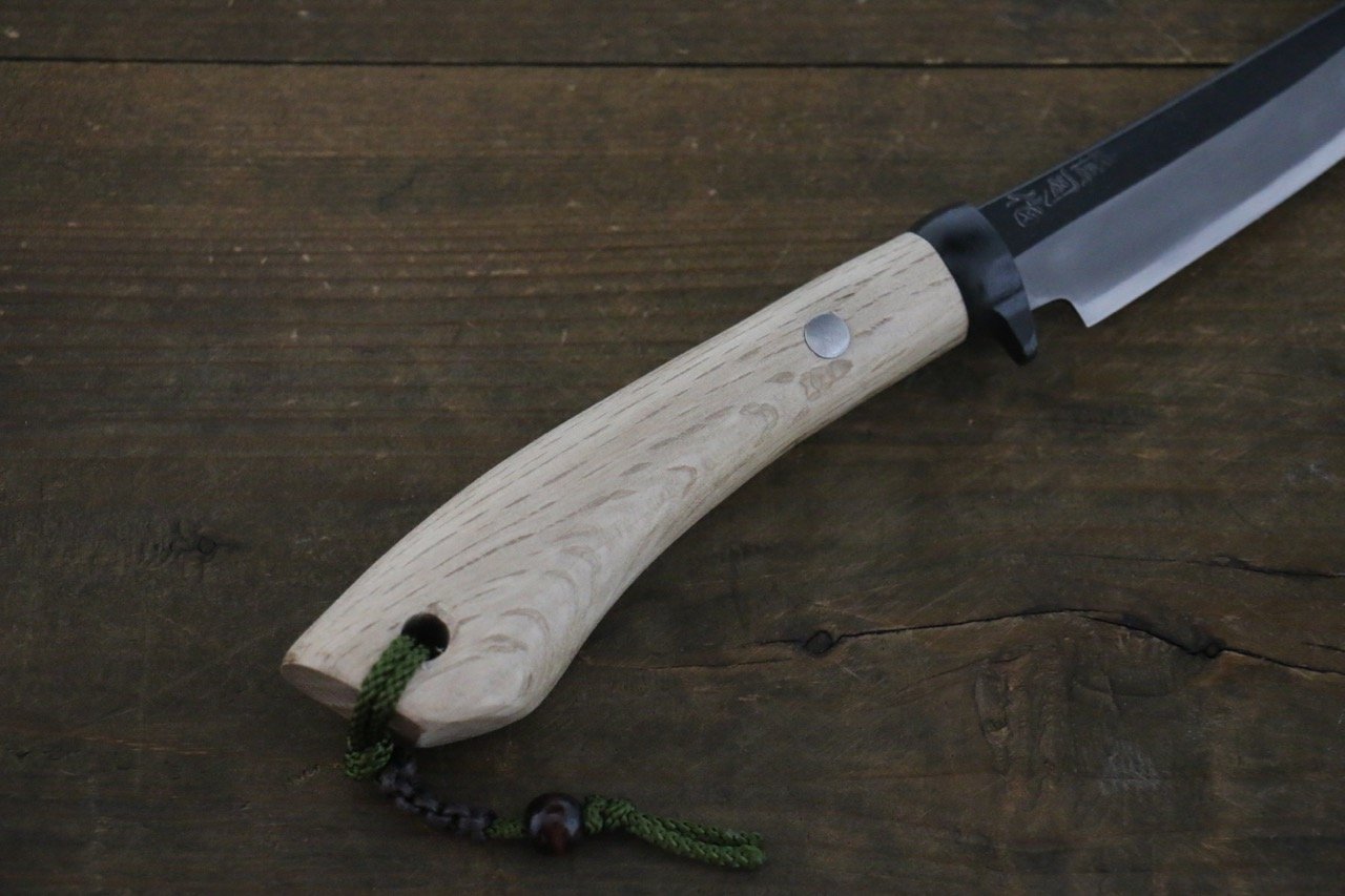 Tsukasa Hinoura Blue Steel Kurouchi Hunter Knife 105mm with Oak Handle - 清助刃物