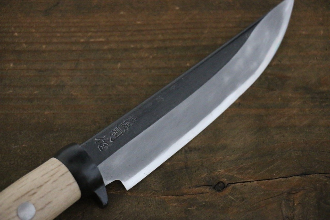 Tsukasa Hinoura Blue Steel Kurouchi Hunter Knife 105mm with Oak Handle - 清助刃物