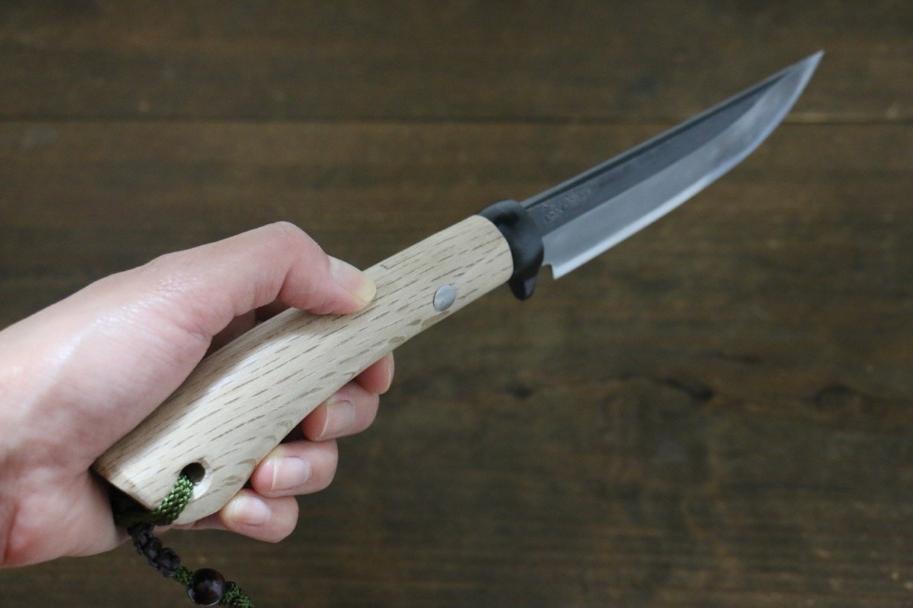 Tsukasa Hinoura Blue Steel Kurouchi Hunter Knife 105mm with Oak Handle - 清助刃物