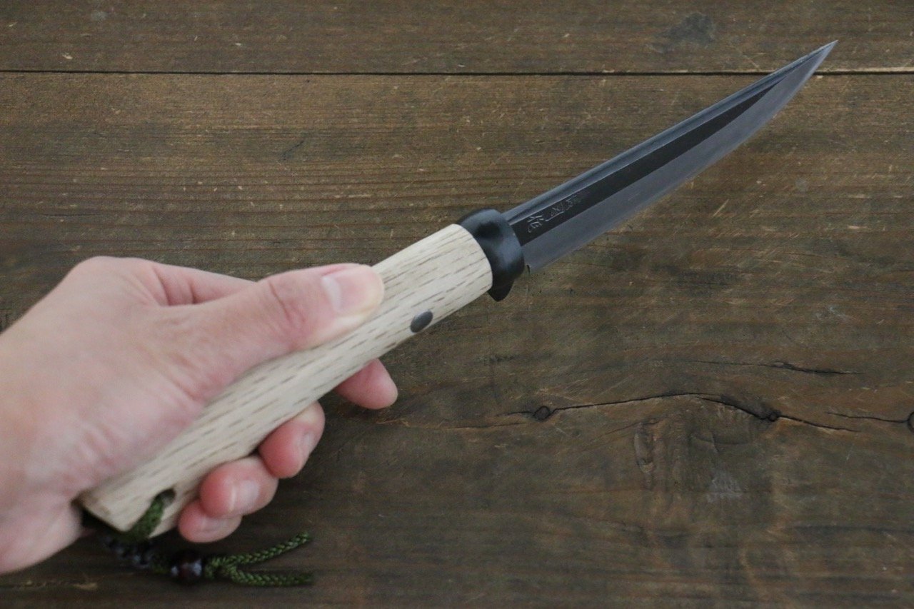 Tsukasa Hinoura Blue Steel Kurouchi Hunter Knife 105mm with Oak Handle - 清助刃物