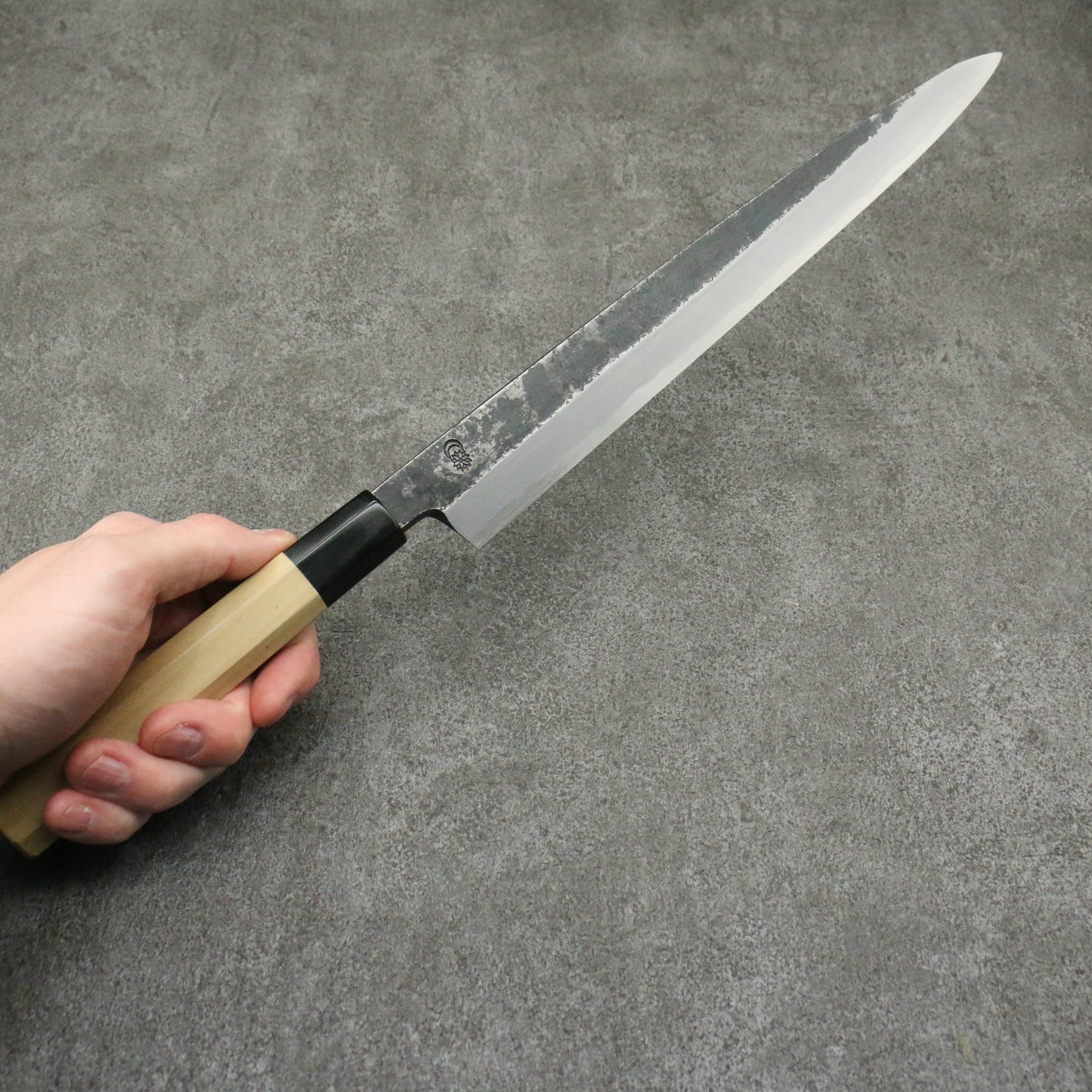 菊月 白ニ鋼 黒打 柳刃包丁 和包丁 300mm 朴柄 - 清助刃物