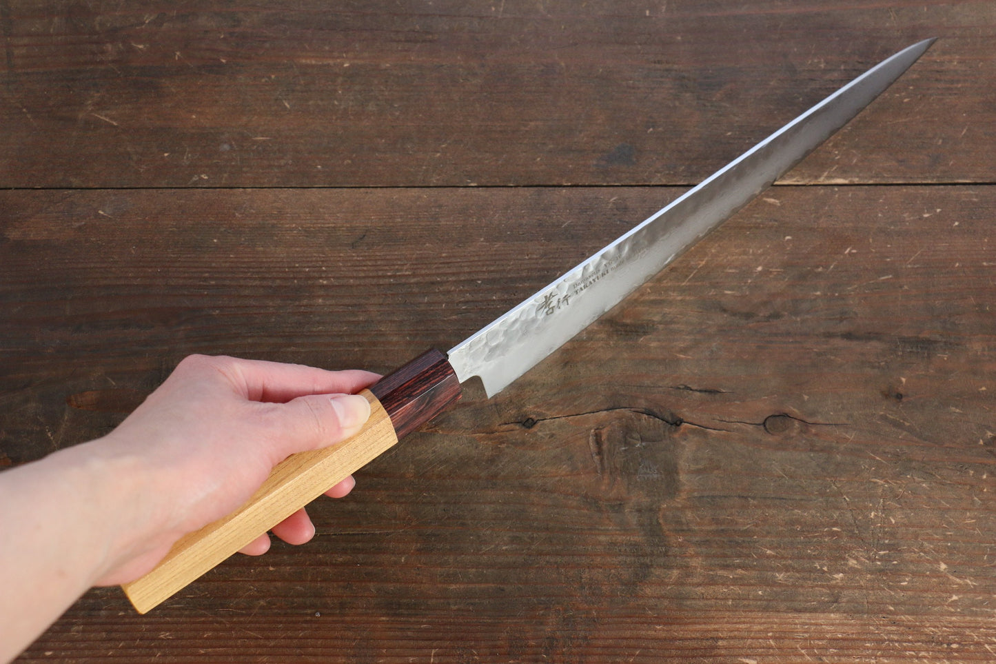 Sakai Takayuki VG10 33 Layer Damascus Japanese Chef Knife Sujihiki 240mm, Gyuto 240mm& Petty 150mm Set with Keyaki Handle(Japanese Elm) - 清助刃物