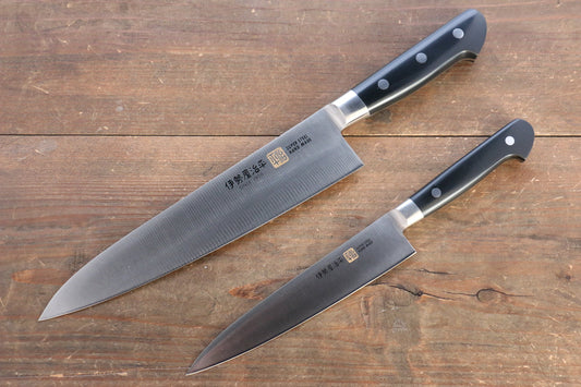 伊勢屋 モリブデン   ペティナイフ 150mm & 牛刀包丁 210mm セット (ステンレス口金) - 清助刃物