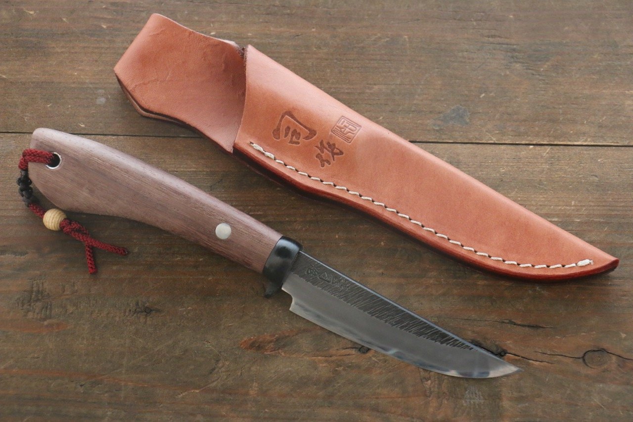 Tsukasa Hinoura White Steel Kurouchi Hunter Knife 105mm with Rose wood Handle - 清助刃物